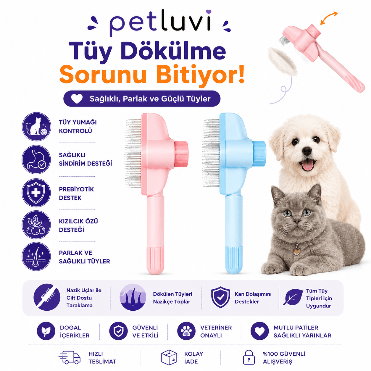 Petluvi™ Masaj Etkili Tüy Temizleyici Tarak