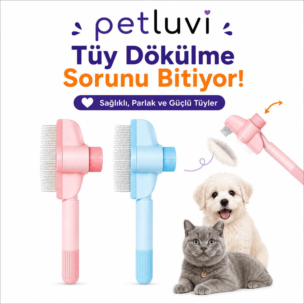 Petluvi™ Masaj Etkili Tüy Temizleyici Tarak