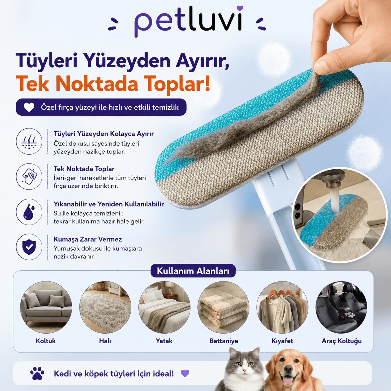 Petluvi™ Çok Amaçlı Tüy Temizleyici Fırça