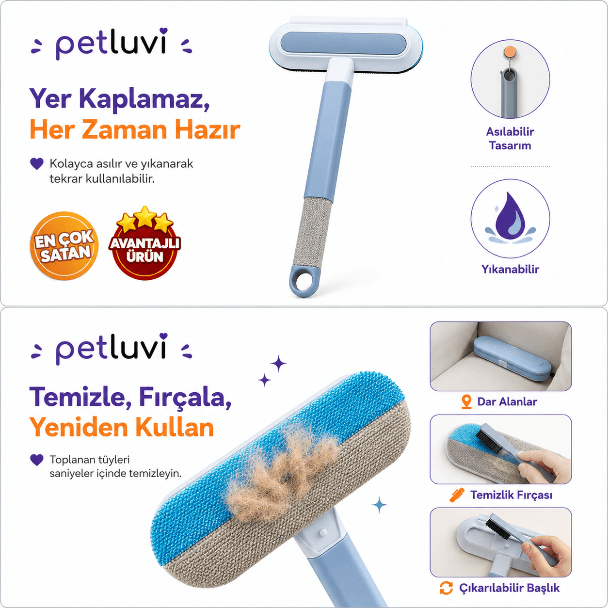 Petluvi™ Çok Amaçlı Tüy Temizleyici Fırça