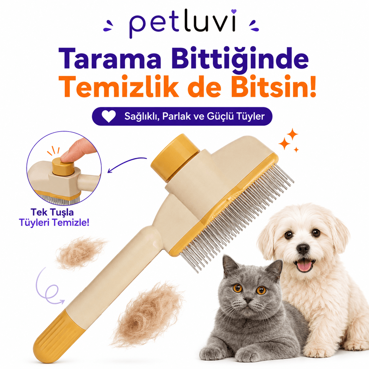 Petluvi™ Masaj Etkili Tüy Temizleyici Tarak