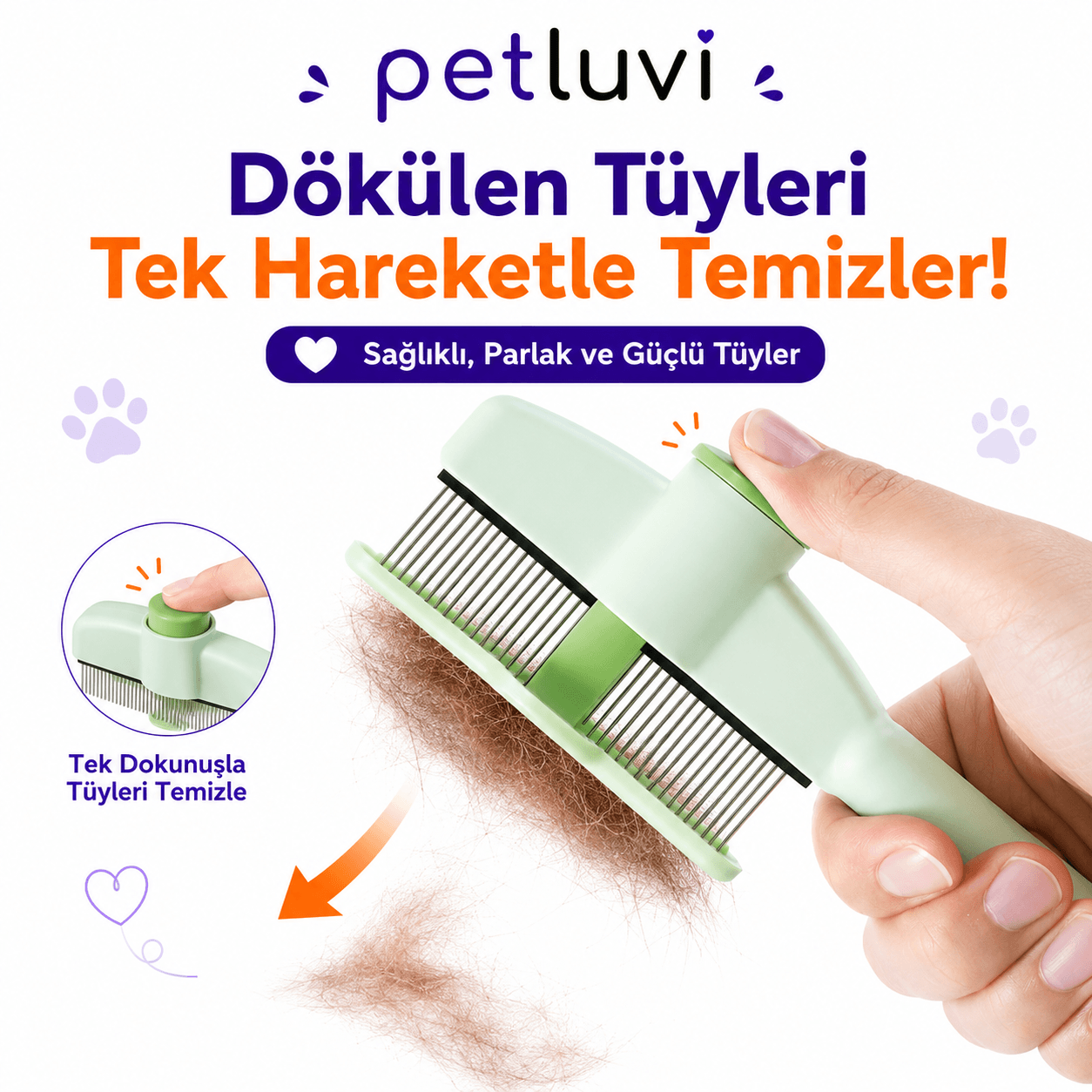 Petluvi™ Masaj Etkili Tüy Temizleyici Tarak