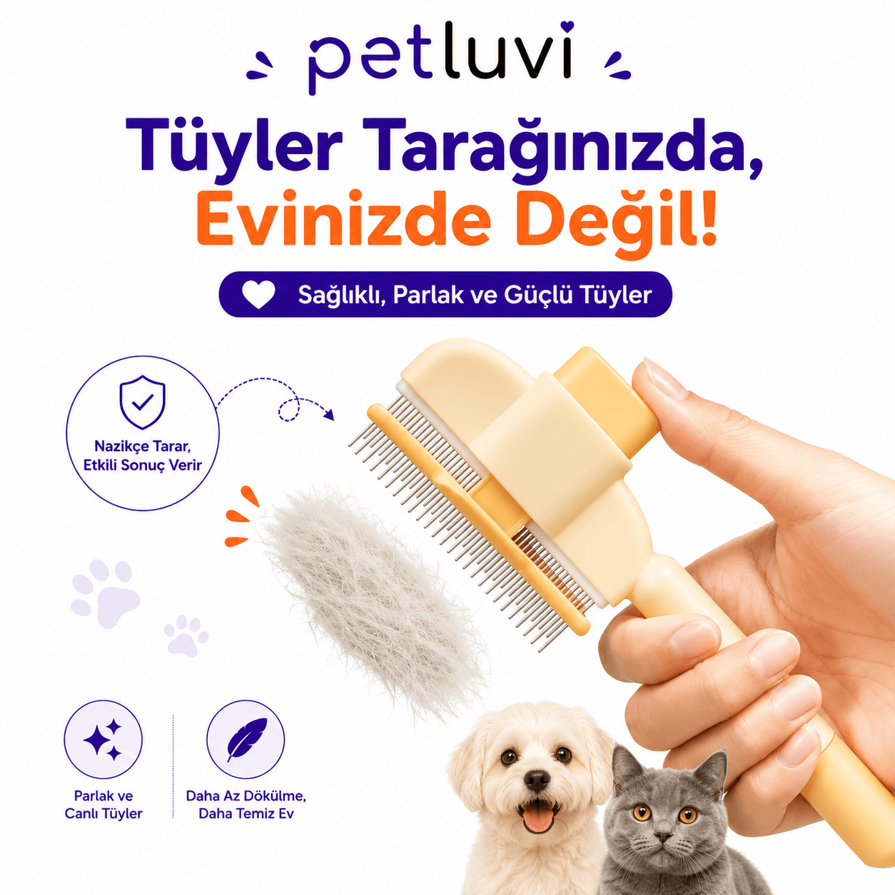 Petluvi™ Masaj Etkili Tüy Temizleyici Tarak