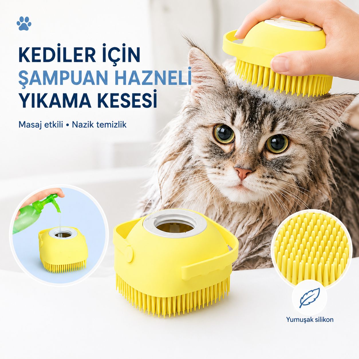 LuviBrush Masaj Etkili Şampuan Hazneli Evcil Hayvan Banyo Kesesi